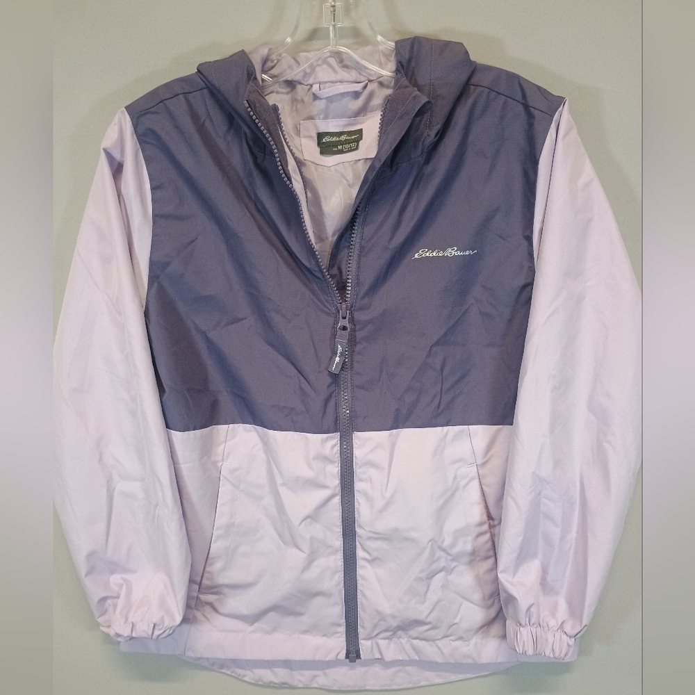 Eddie Bauer Kids Hooded Windbreaker Jacket Gray Lavender Colorblock Size M 10/12